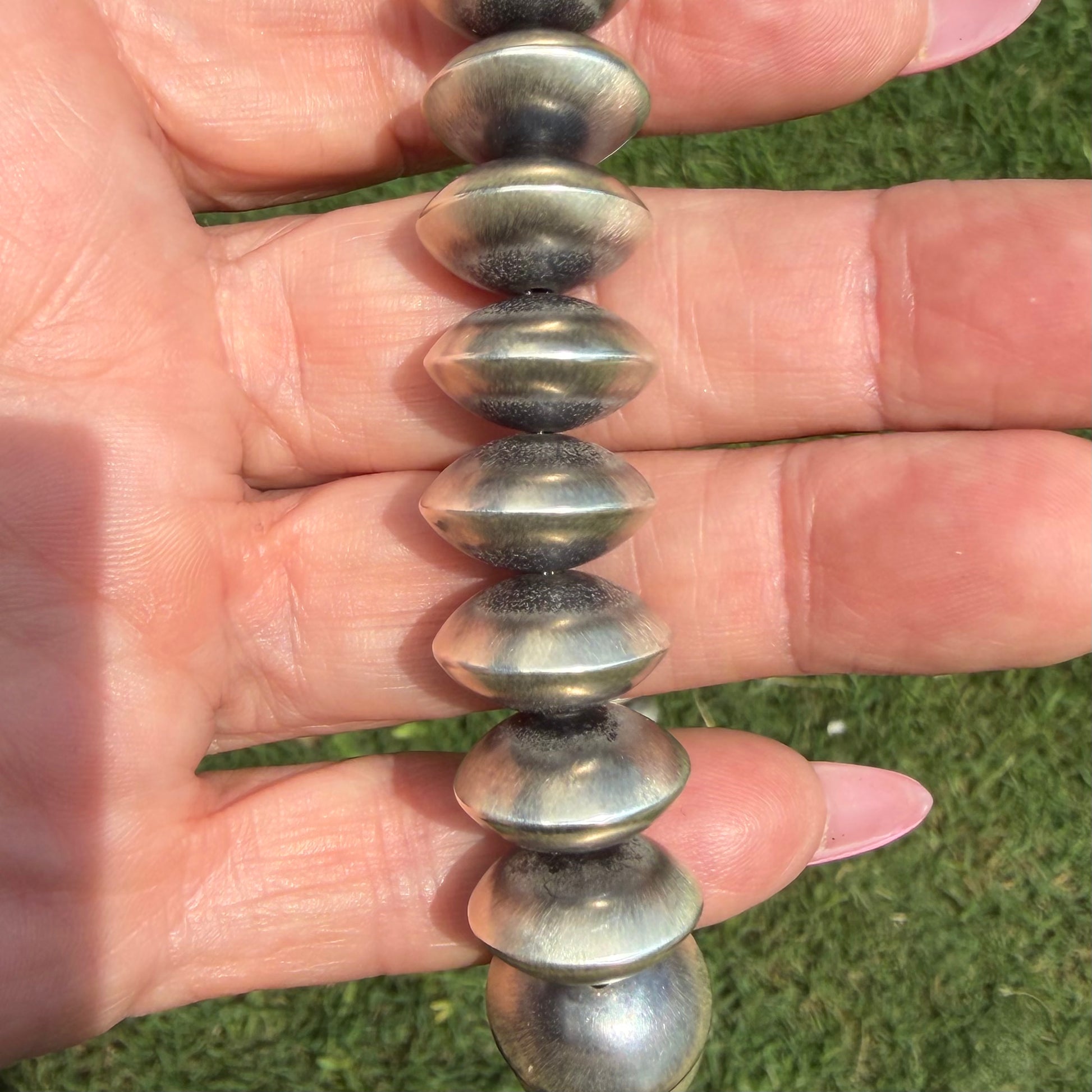 Sterling Silver navajo pearls handcrafted by Native American artist Bryannen Halwood