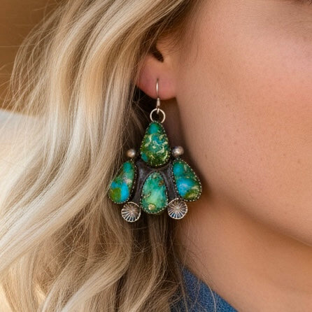 Sonoran Gold Turquoise earrings handcrafted by Native American artist Chris Etsitty
