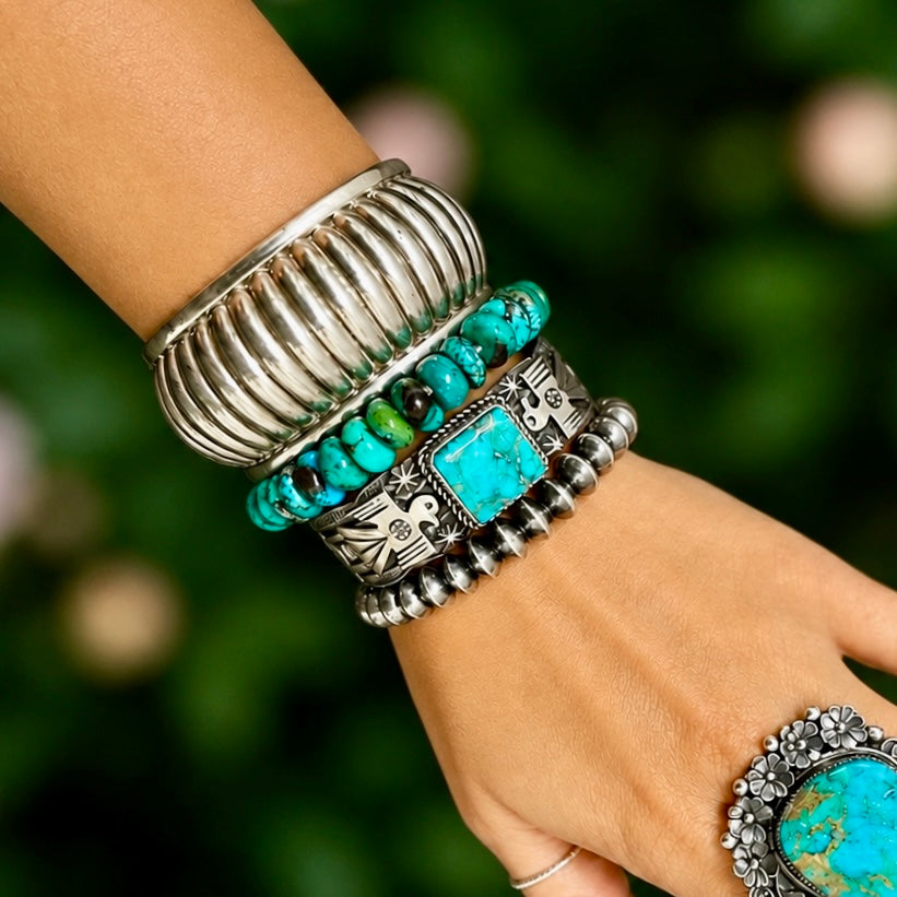 Hubei Turquoise stretch bracelets Handcrafted by non-native artisan