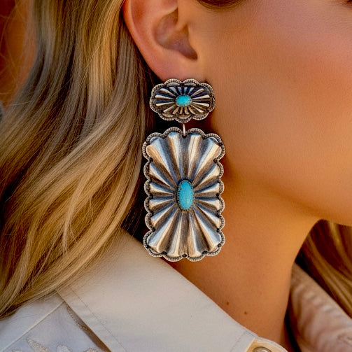 Sleeping Beauty Turquoise and Sterling Silver earrings handcrafted by Native American artist Glenn Livingston