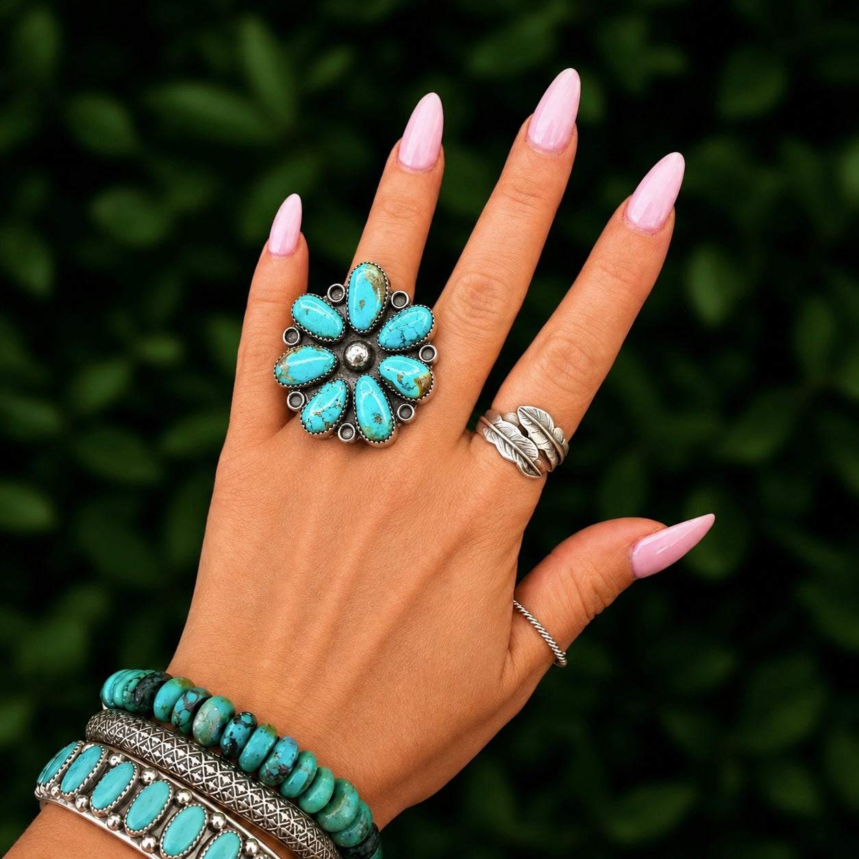 Kingman Turquoise ring handcrafted by Native American artist Lenora Garcia