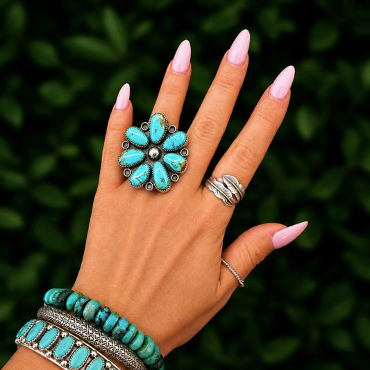 Kingman Turquoise ring handcrafted by Native American artist Lenora Garcia