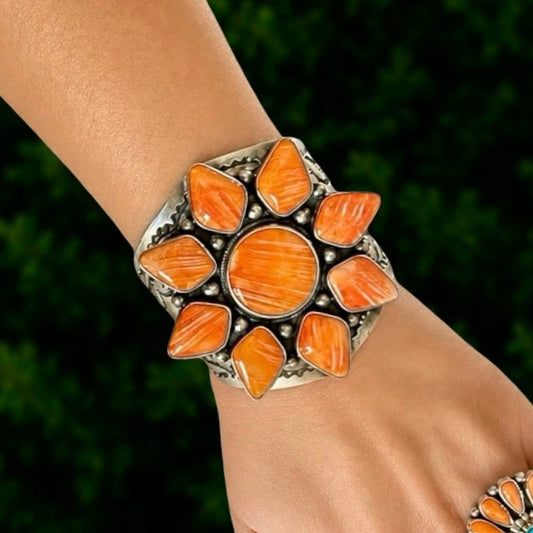Orange Spiny Oyster cuff handcrafted by Native American artist Danny Clark
