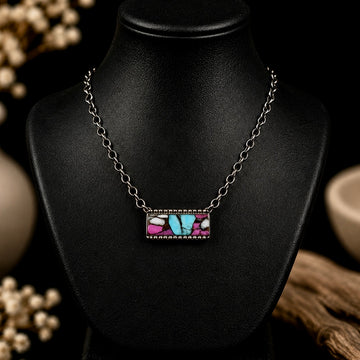 Cotton Candy Dahlia bar necklace handcrafted by Native American artist Susan Cooke
