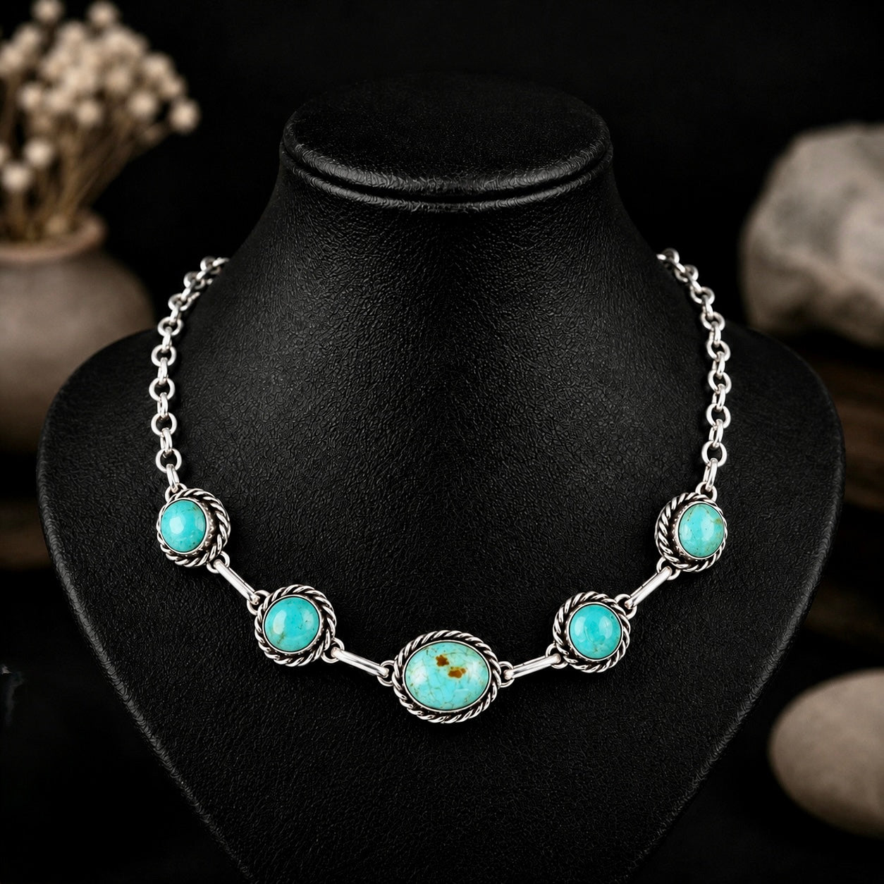 Mine #8 Turquoise choker handcrafted by Native American artist Augustine Largo