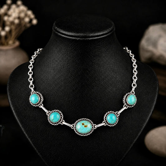 Mine #8 Turquoise choker handcrafted by Native American artist Augustine Largo