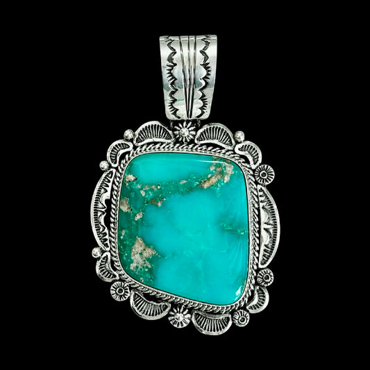 High Grade Armenian Turquoise pendant handcrafted by Native American artist Emma Linkin