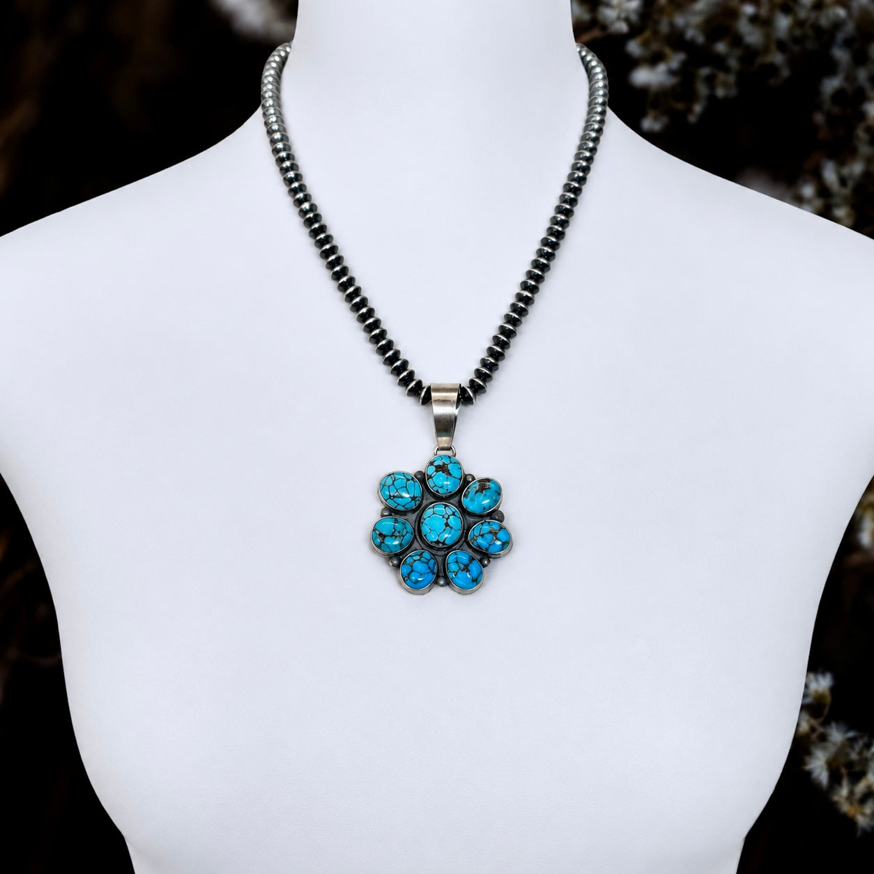 Egyptian Turquoise pendant handcrafted by Native American artist Anderson Largo