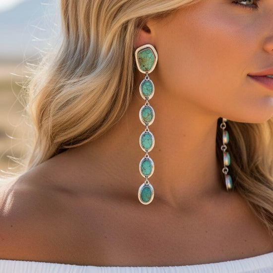 Tyrone Turquoise earrings handcrafted by Native American artist Paul Livingston