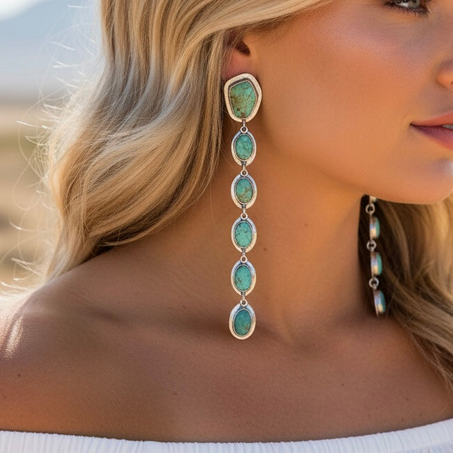 Tyrone Turquoise earrings handcrafted by Native American artist Paul Livingston
