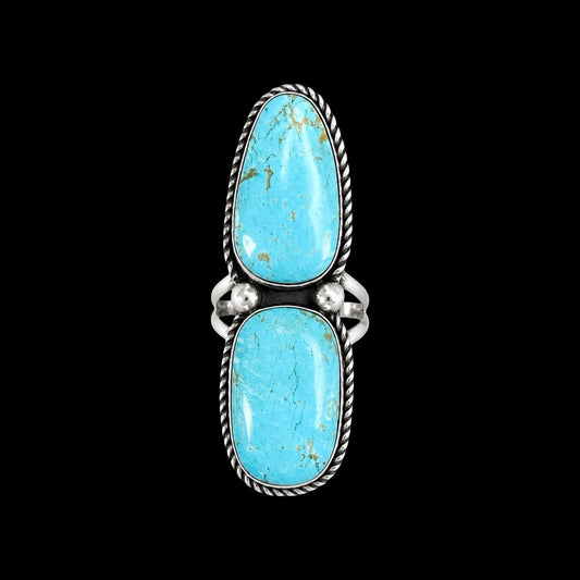 Kingman Turquoise ring handcrafted by Native American artist Lu Silversmith