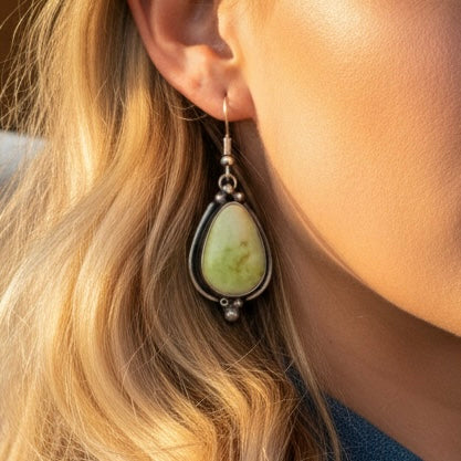 Palomino Variscite earrings handcrafted by Native American artist Jameson Garcia