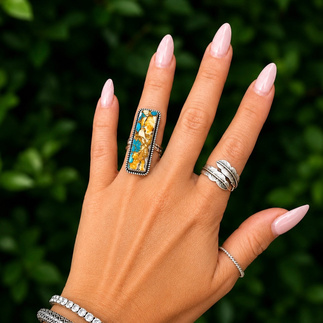 Gold Dahlia ring handcrafted by Native American artist Tia Long