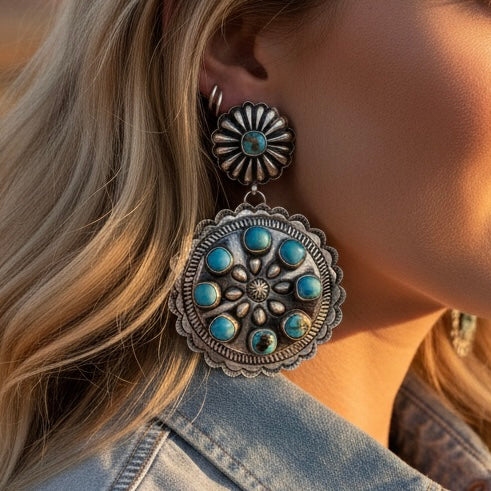 Royston Turquoise earrings handcrafted by Native American artist Eugene Charlie