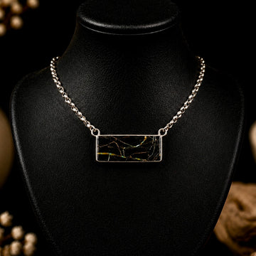 Blackjack Turquoise bar necklace handcrafted by Native American artist Ella Linkin