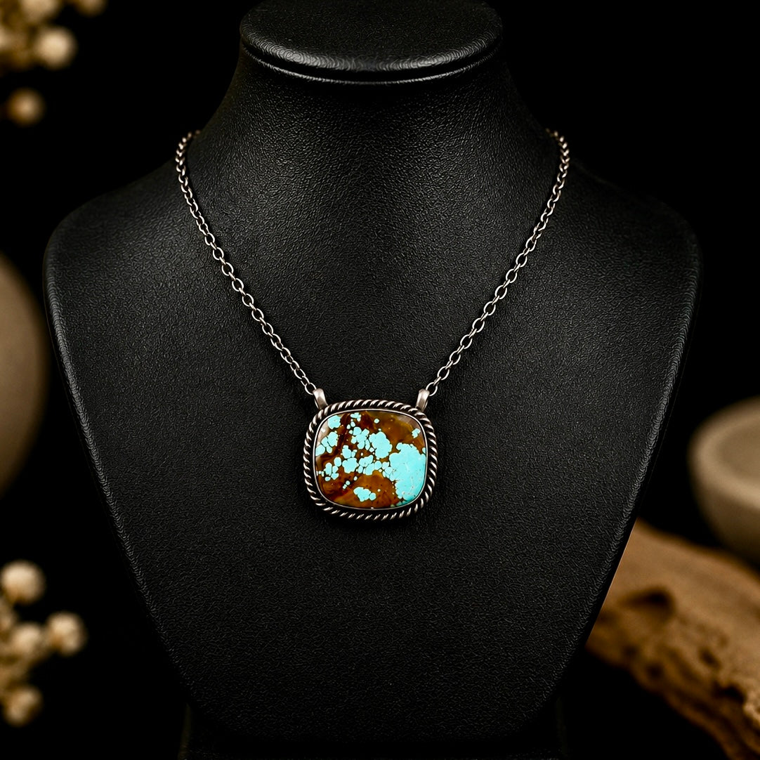 Mine 8 Turquoise bar necklace handcrafted by Native American artist Johnny Dixon