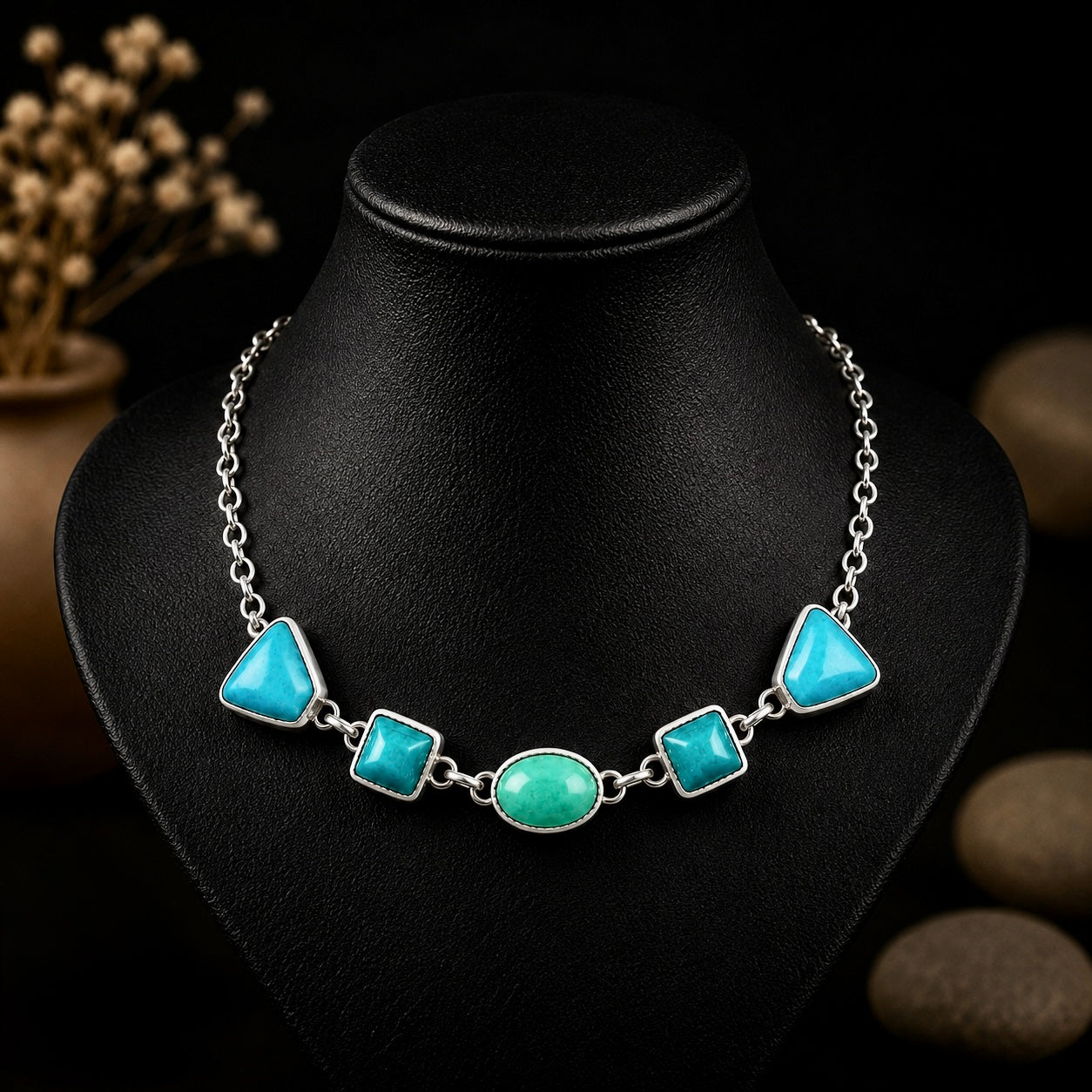 Thunder Creek Turquoise choker handcrafted by Native American artist Lorenzo and Jerilyn Chee