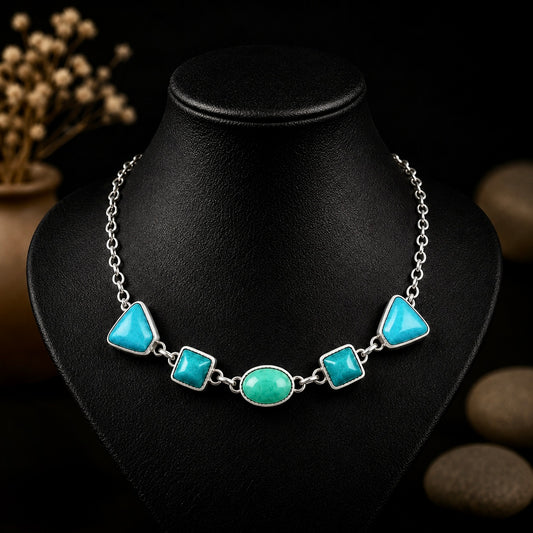 Thunder Creek Turquoise choker handcrafted by Native American artist Lorenzo and Jerilyn Chee