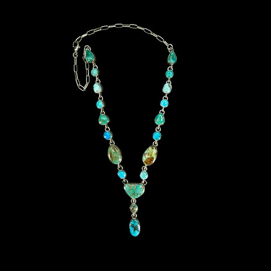 Mixed Mine Turquoise lariat handcrafted by Native American artist Randy Billy