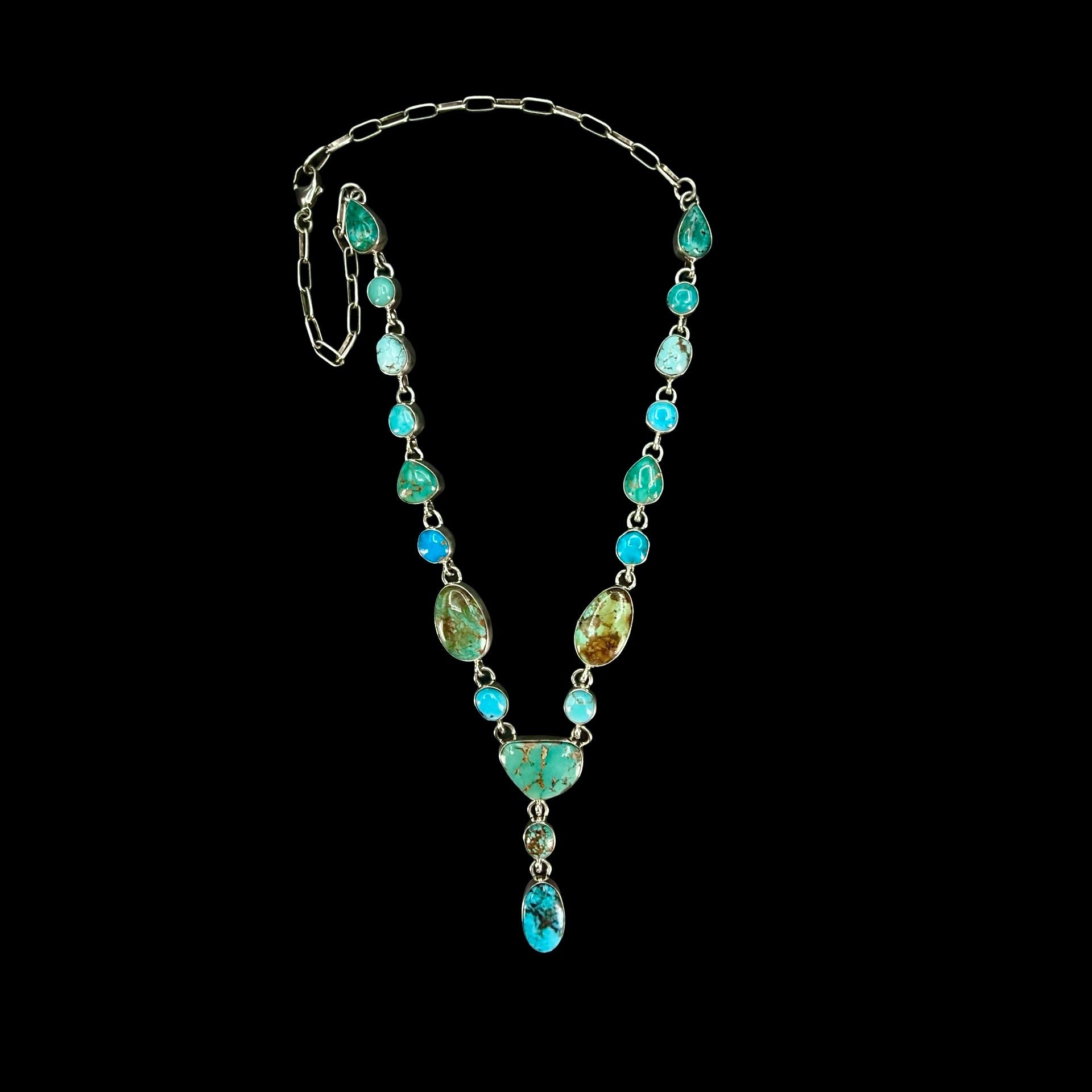 Mixed Mine Turquoise lariat handcrafted by Native American artist Randy Billy