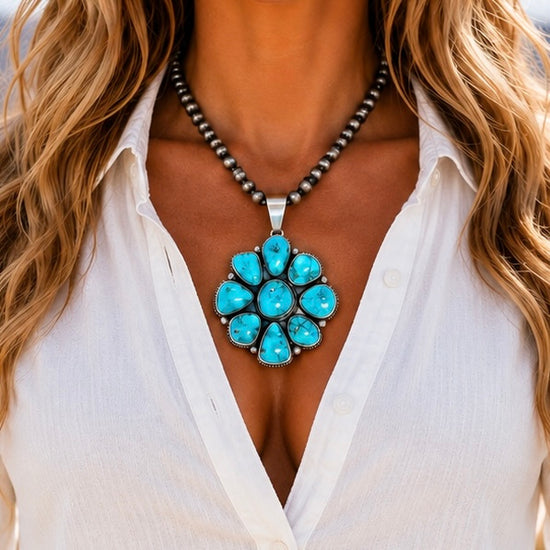 Natural Fox Turquoise pendant handcrafted by Native American artist Kathleen Livingston