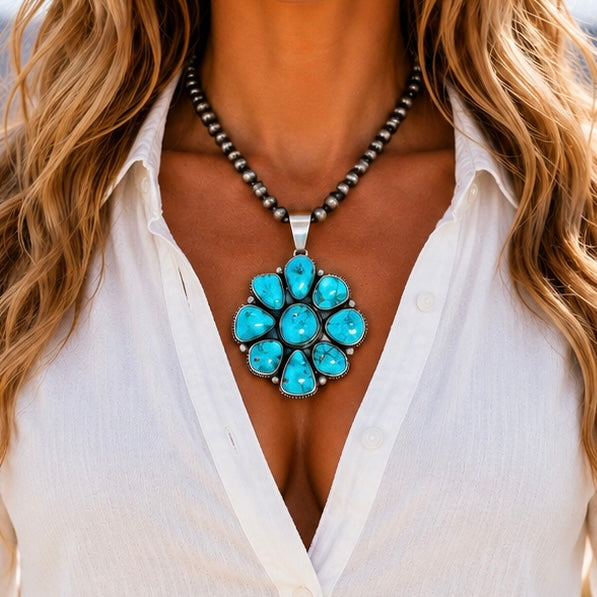 Natural Fox Turquoise pendant handcrafted by Native American artist Kathleen Livingston