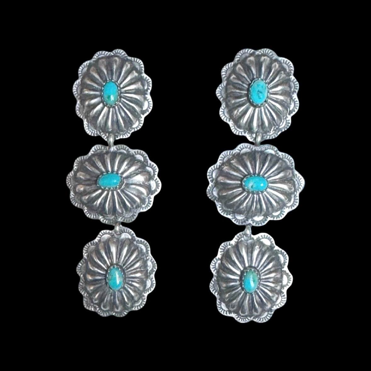 Kingman Turquoise earrings handcrafted by Native American artist Rita Lee