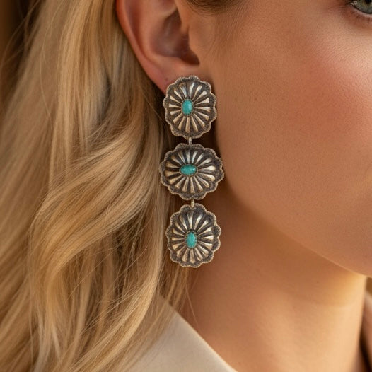 Kingman Turquoise earrings handcrafted by Native American artist Rita Lee