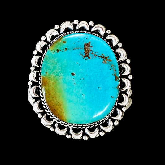 Kingman Turquoise cuff handcrafted by Native American artist Marcus Chavez
