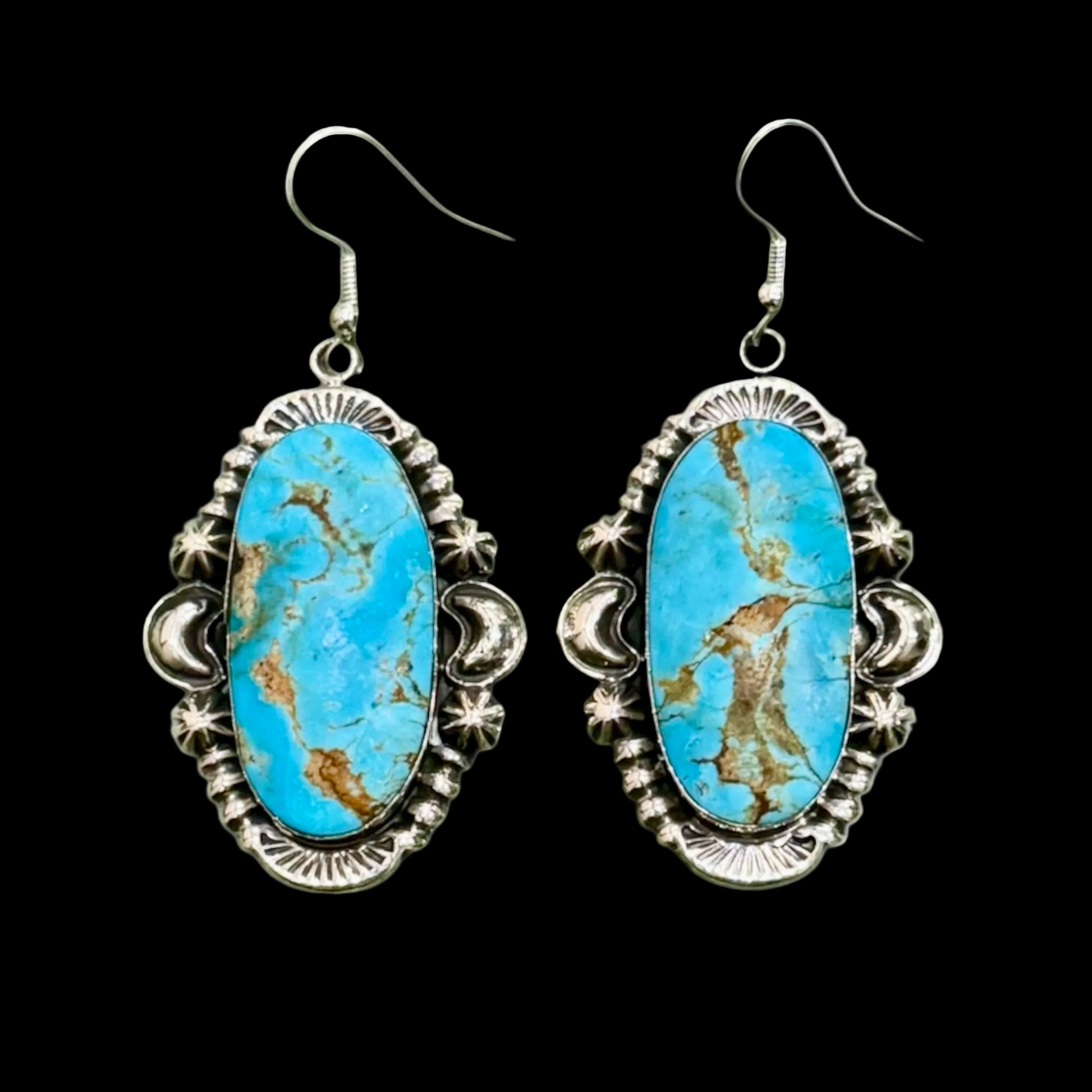 Kingman Turquoise earrings handcrafted by Native American artist Charlene Yazzi