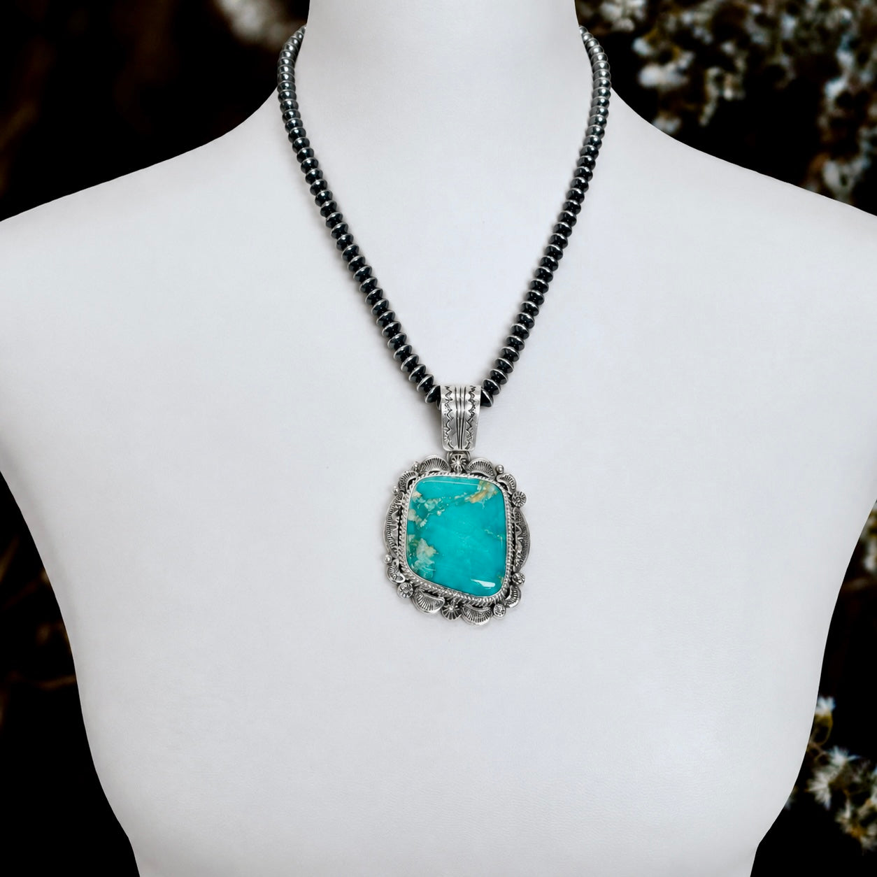 High Grade Armenian Turquoise pendant handcrafted by Native American artist Emma Linkin
