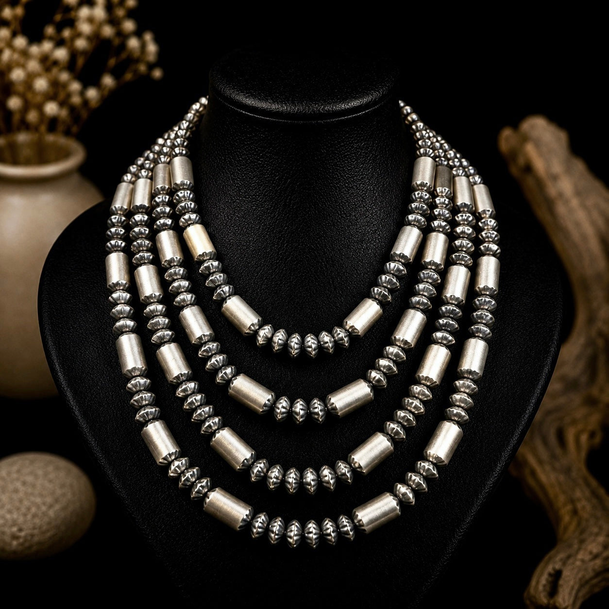 Sterling Silver navajo pearls handcrafted by Native American artist Tonisha Haley