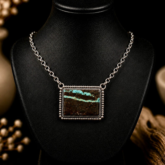Blackjack Turquoise bar necklace handcrafted by Native American artist Albert Dawes