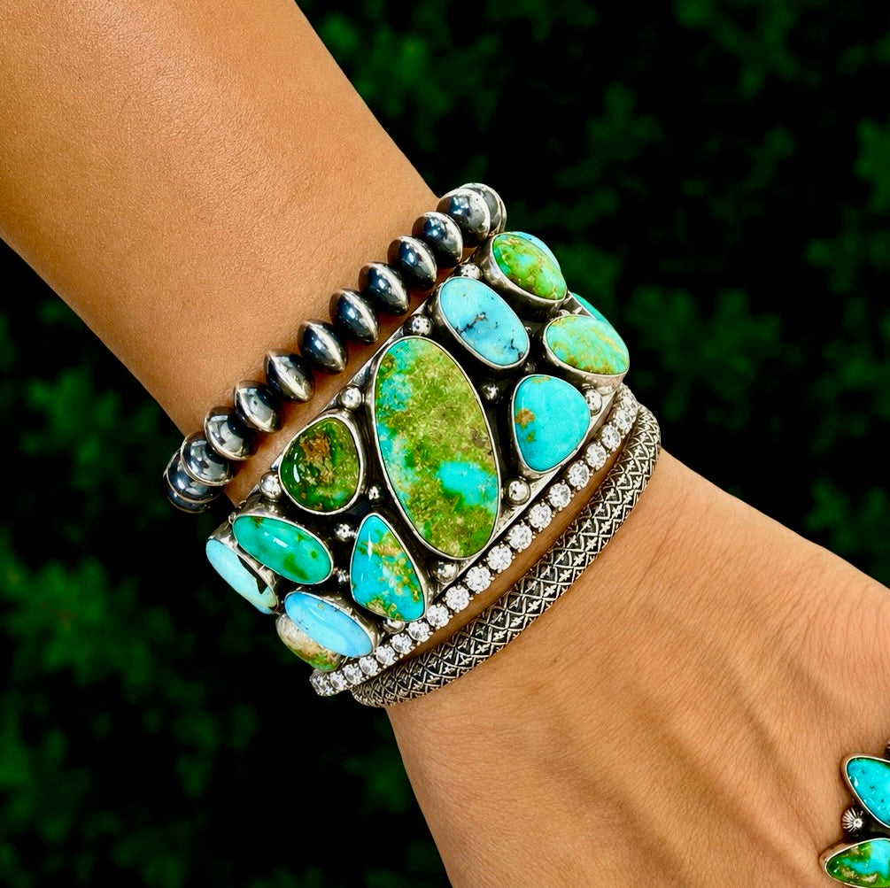 Sonoran Gold Turquoise cuff handcrafted by Native American artist Anna Spencer