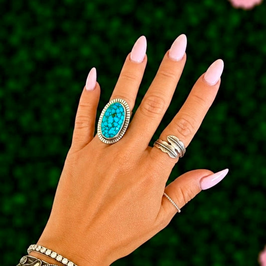 Waterweb Kingman Turquoise ring handcrafted by Native American artist Joe Paul