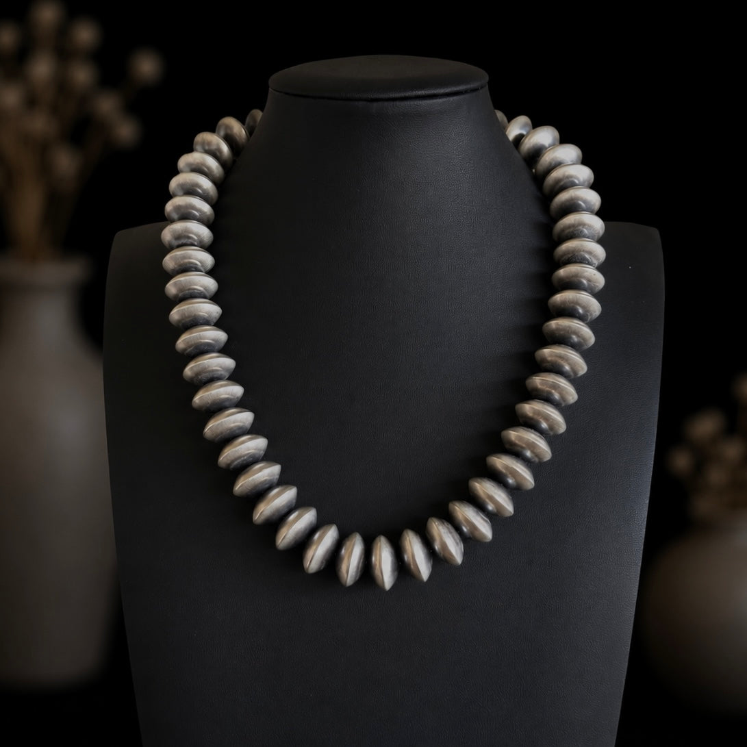 Sterling Silver navajo pearls handcrafted by Native American artist Bryannen Halwood