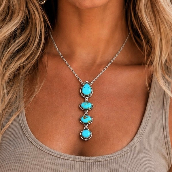 Kingman Turquoise lariat handcrafted by Native American artist Letricia Largo