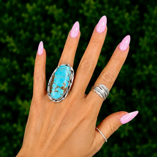 High Dome Mine #8 Turquoise ring handcrafted by Native American artist Michael Gleason