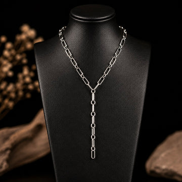 Sterling Silver paperclip lariat handcrafted by Native American artist Lenora Garcia ￼