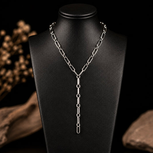 Sterling Silver paperclip lariat handcrafted by Native American artist Lenora Garcia ￼