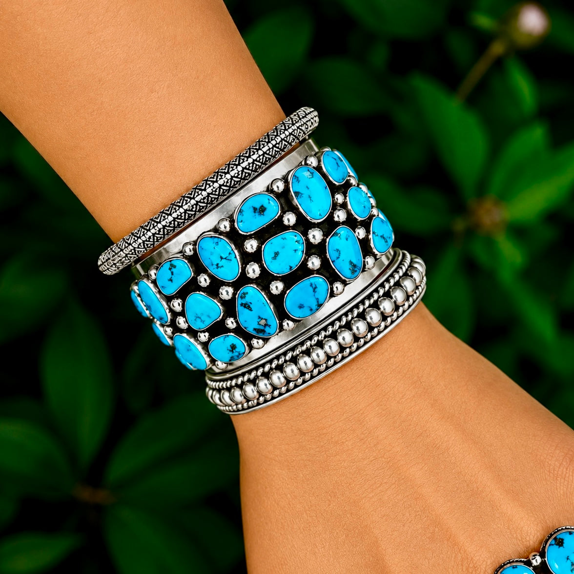 Natural Sleeping Beauty Turquoise (Never worn vintage) bracelet handcrafted by Native American artist Tommy Moore