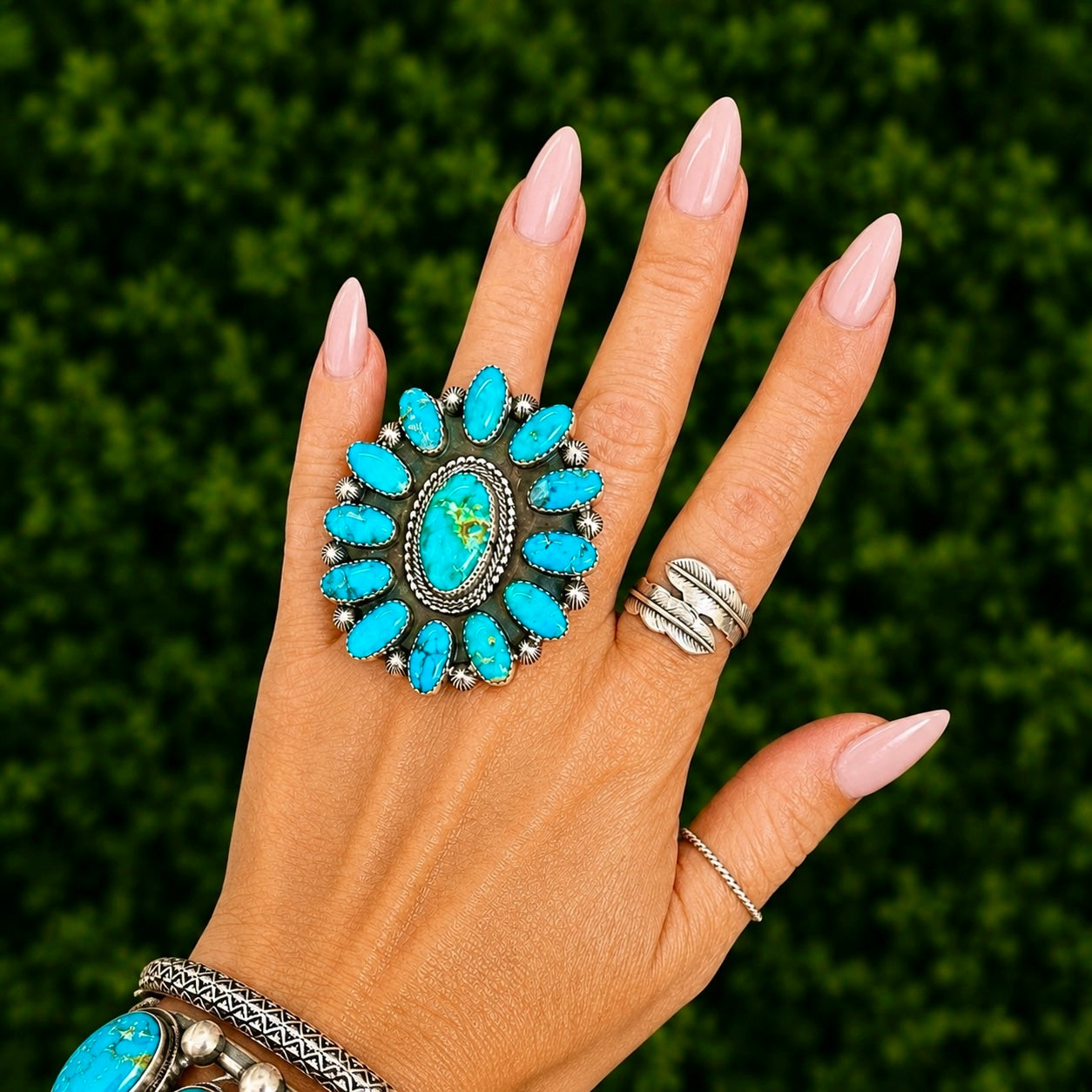 Kingman Turquoise ring handcrafted by Native American artist Tom Lewis