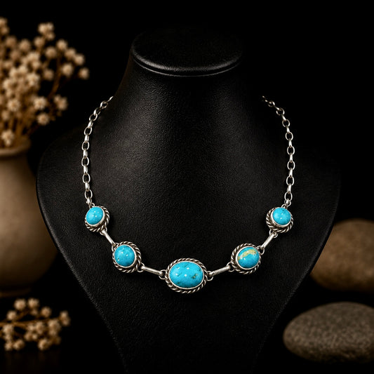 Kingman Turquoise choker handcrafted by Native American artist Augustine Largo