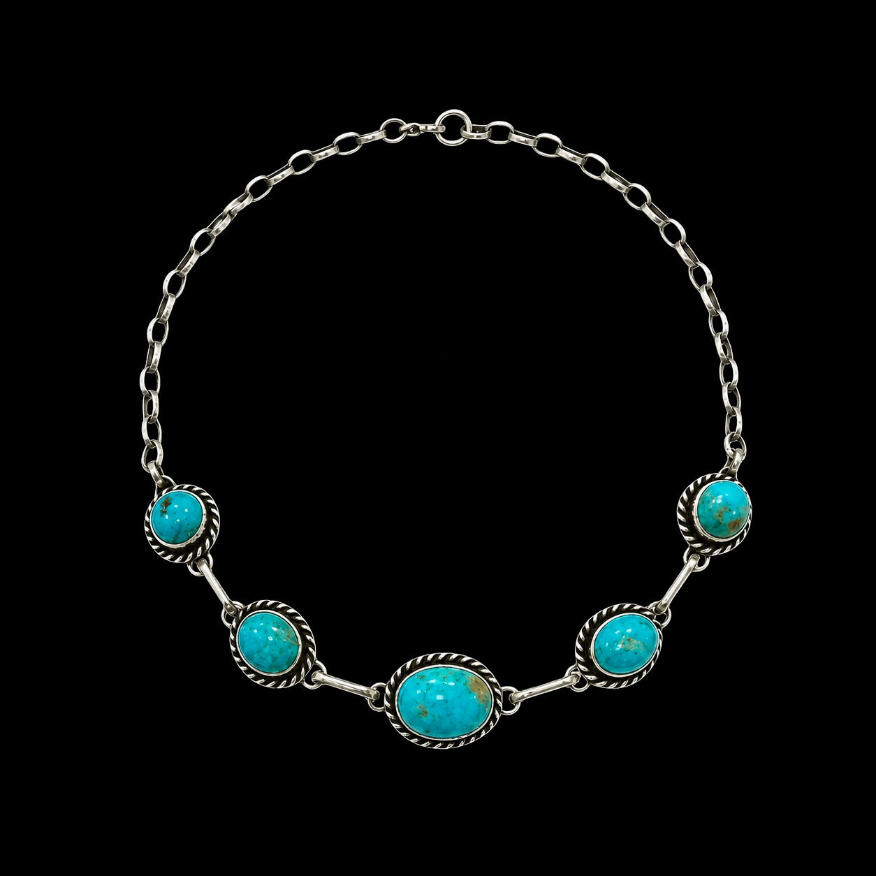 Kingman Turquoise choker handcrafted by Native American artist Augustine Largo