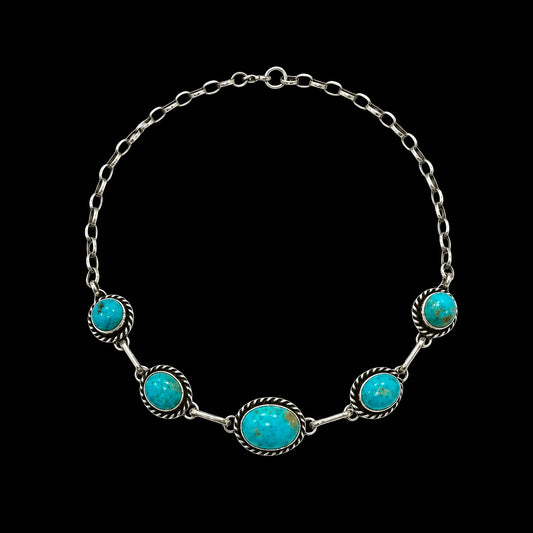 Kingman Turquoise choker handcrafted by Native American artist Augustine Largo