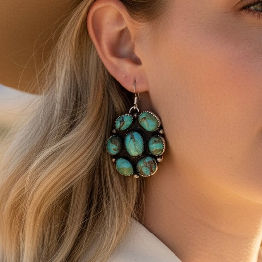 Kingman Turquoise earrings handcrafted by Native American artist Joan Begay