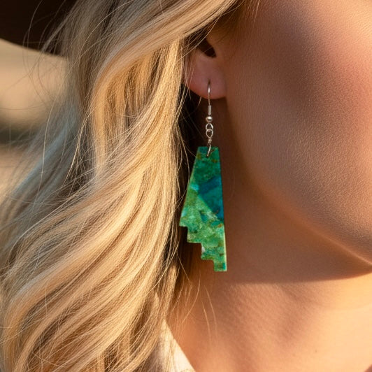 Turquoise Inlay Slabs earrings handcrafted by Native American artist Robert Coriz