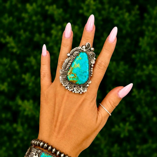 High-Grade Kingman Turquoise ring handcrafted by Native American artist Marcus Chavez