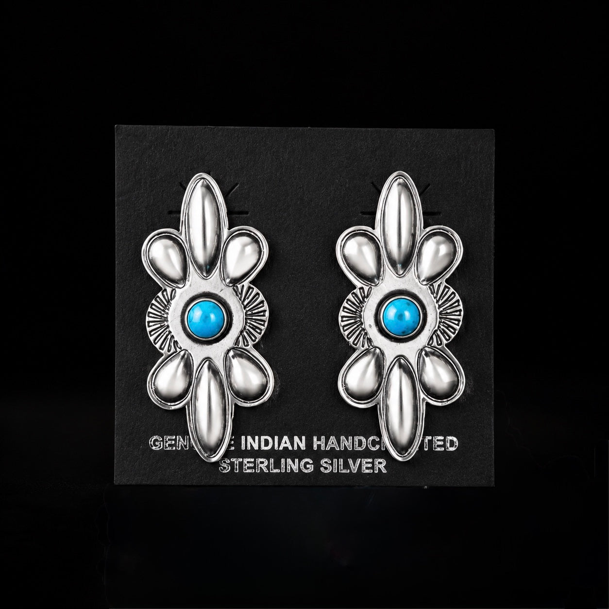 Kingman Turquoise and Sterling Silver squash blossom handcrafted by Native American artist Robert Johnson