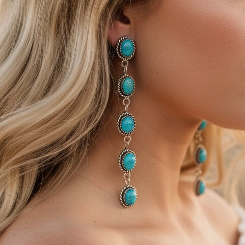 Kingman earrings handcrafted by Native American artist Maxine Ramirez